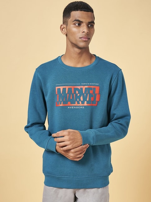 Urban Ranger by Pantaloons Teal Regular Fit Printed Sweatshirt