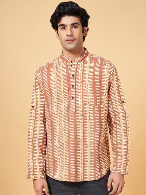 Indus Route by Pantaloons Rust Cotton Regular Fit Printed Short Kurta