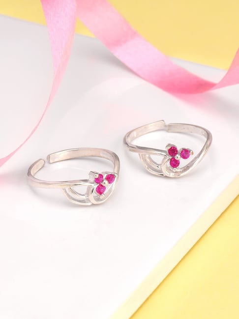 GIVA 92.5 Sterling Silver Pink Blossom Trio Toe Rings-picture-21