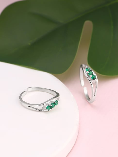 GIVA 92.5 Sterling Silver Emerald Enchantment Toe Rings-picture-19