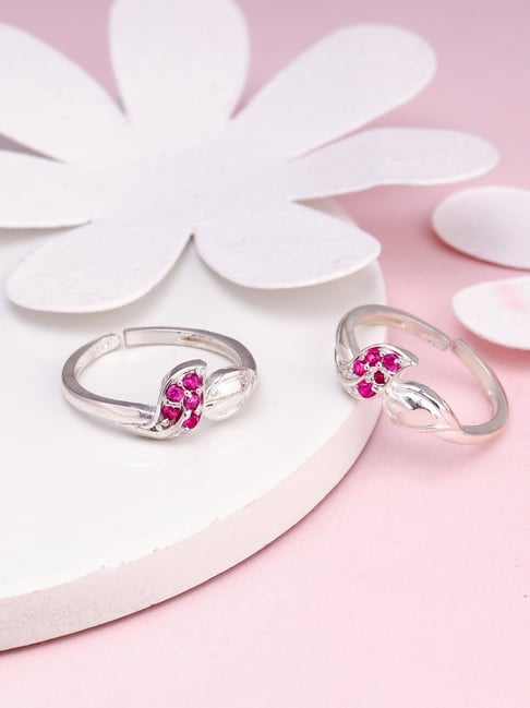 GIVA 92.5 Sterling Silver Pink Stone Leaflet Toe Rings-picture-29