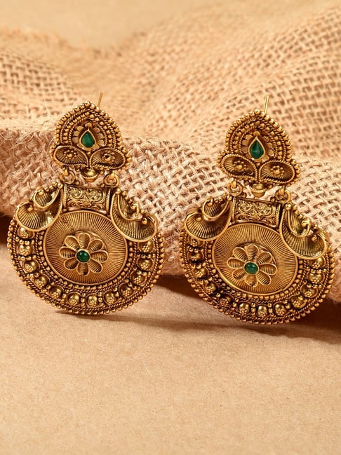 Buy Gold Plated Antique Ruby Jhumkha Earrings Online|Kollam Supreme