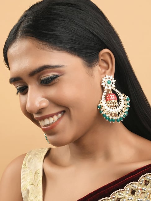 Amazon.com: Bodha 18k Gold Plated Medium Size Traditional Indian Jhumka  Earrings (SJ_34): Clothing, Shoes & Jewelry