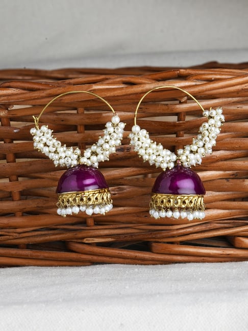 Buy Fida Purple Meenakari And Pearl Jhumki Earrings Online At Best
