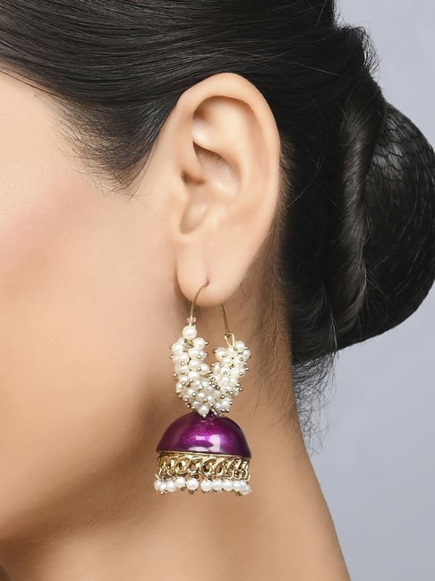 Buy Fida Purple Meenakari And Pearl Jhumki Earrings Online At Best