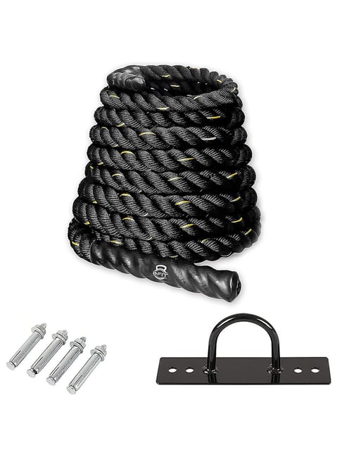 B Fit Battle Rope Thickness 1.5 Length 50 Feet with Anchor Black