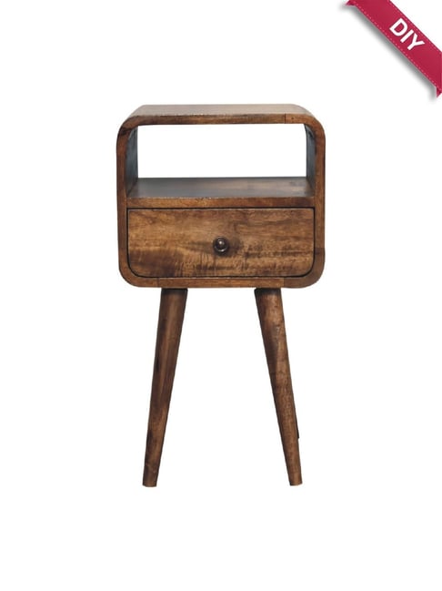 Artisan Furniture Brown Wood Mini Curved Grey Washed Bedside Table with Open Slot-picture-15