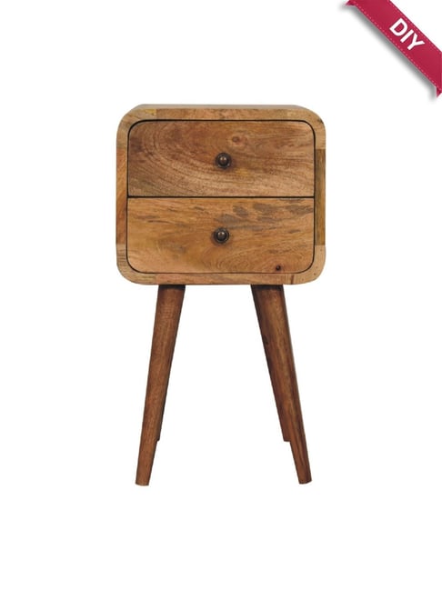Artisan Furniture Brown Wood Mini Oakish Curved Bedside Table