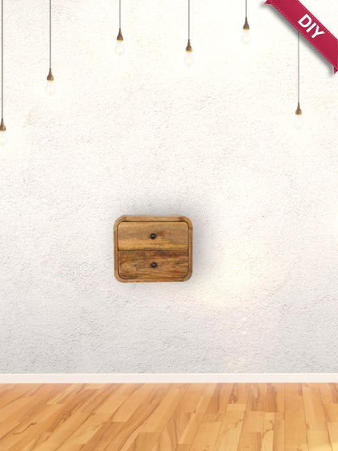 Artisan Furniture Brown Wood Mini Curved Oakish Wall Mounted Bedside Table-picture-32