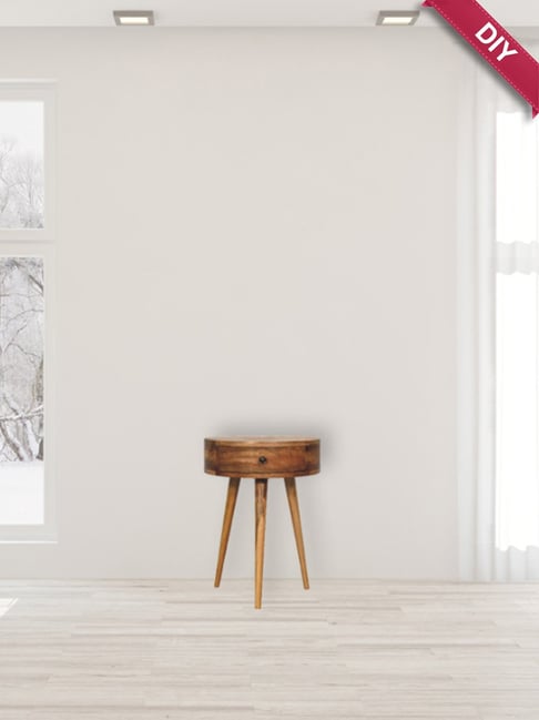 Artisan Furniture Brown Wood Nordic Oakish Circular Shaped Mini Bedside Table