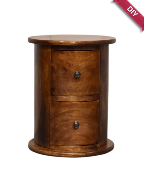 Artisan Furniture Brown Wood Mini Chestnut 2 Drawer Drum Chest Bedside Table