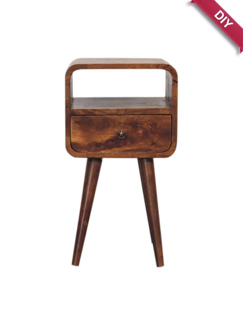 Artisan Furniture Brown Wood Mini Chestnut Curved Bedside Table with Open Slot