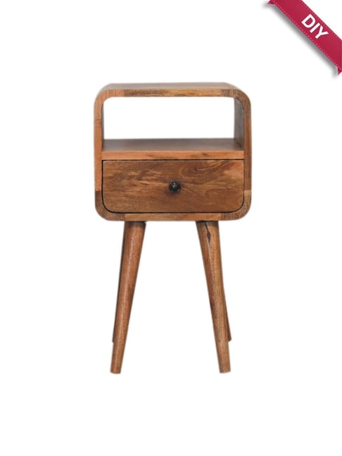 Artisan Furniture Brown Wood Mini Oakish Curved Bedside Table with Open Slot