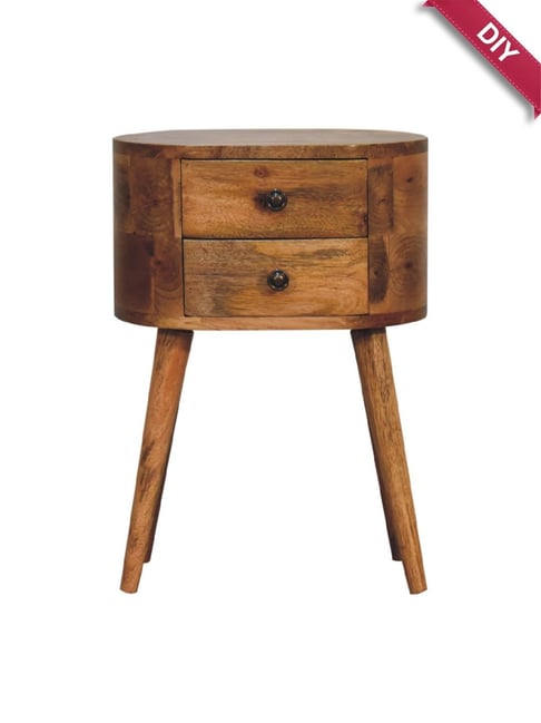 Artisan Furniture Brown Wood Mini Oakish Rounded Bedside Table