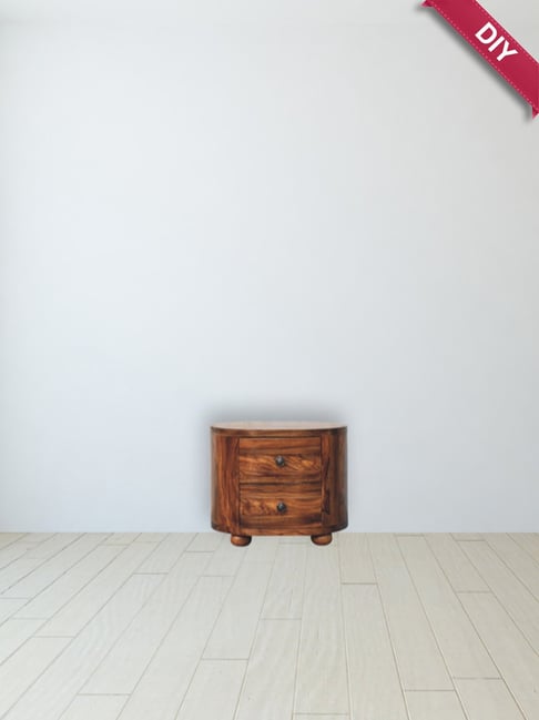 Artisan Furniture Brown Wood Round Honey Bedside Table with Bun Feet
