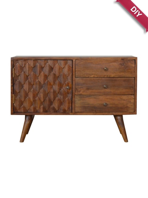 Artisan Furniture Carved Brown Wood Chestnut Brown Wood Sideboard