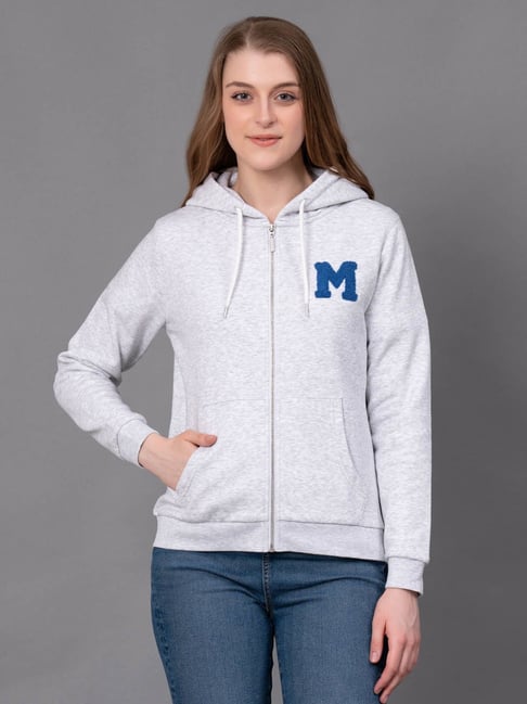 Red Tape Light Grey Melange Embroidered Hoodie