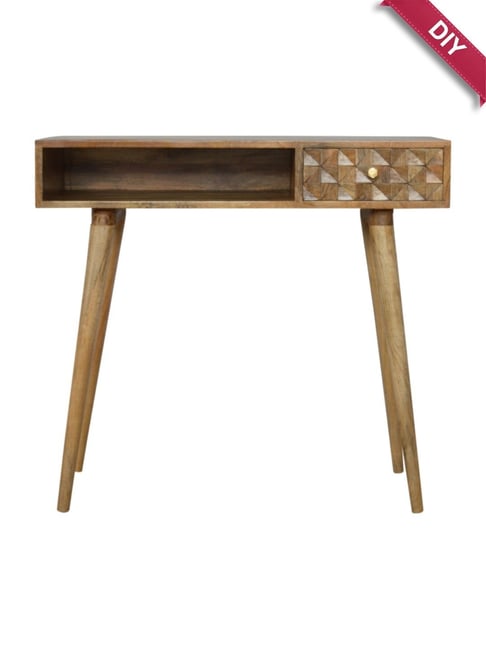 Artisan Furniture Diamond Carved Brown Wood Writing Desk
