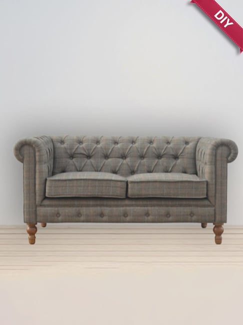 Artisan Furniture Chesterfield Checks Grey Wood 2 Seater Sofa