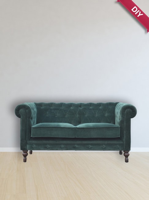 Artisan Furniture Chesterfield Quilted Green Wood 2 Seater Sofa