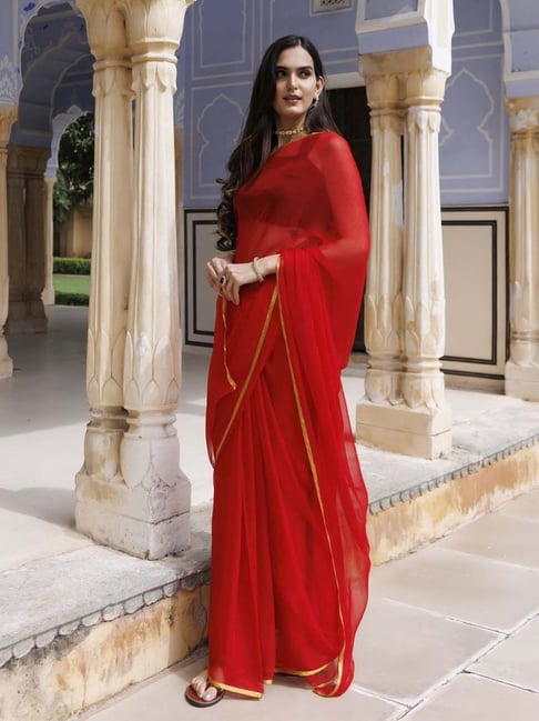 Red Plain Saree Hand Dyed Gaji Silk | Gaji Silk | Handloom