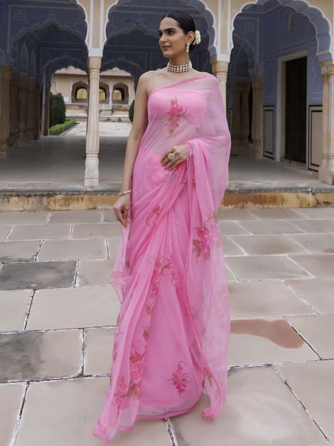 Buy Peach Floral Printed Pure Chiffon Saree With Blouse Piece Online at  Best Prices in India - JioMart.