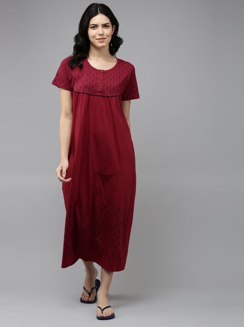Kryptic Maroon Cotton Printed Nighty-picture-38