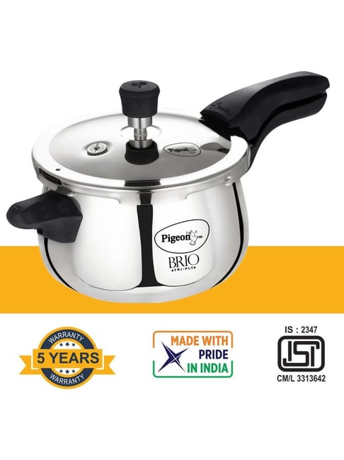 Buy Pigeon Silver Induction Brio Triply Pressure Cooker at Best - Main Image