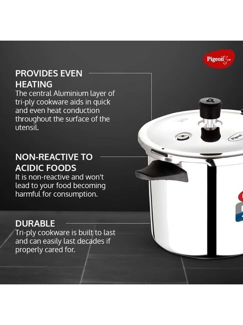 Buy Pigeon Silver Induction Elite Shine Triply Pressure Cooker at
