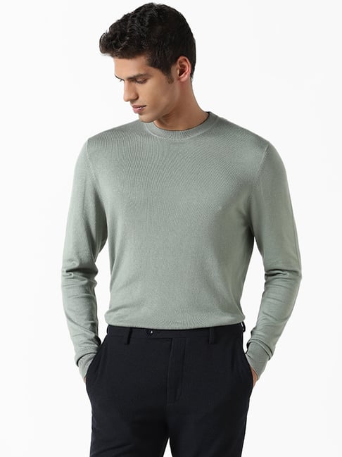 Buy WES Formals Solid Off White Slim Fit Turtle Neck Sweater from