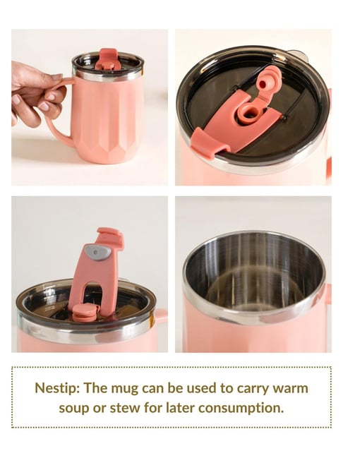 Buy Nestasia Matte Pink Travel Tea & Coffee Mug (400 ML) at Best
