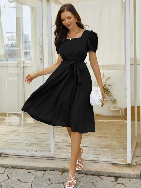 The Black Stand Collar Sheer Slit Mini Dress - Slit Long Sleeve Sheer A line  Mini Dress - Black - Dresses | RIHOAS