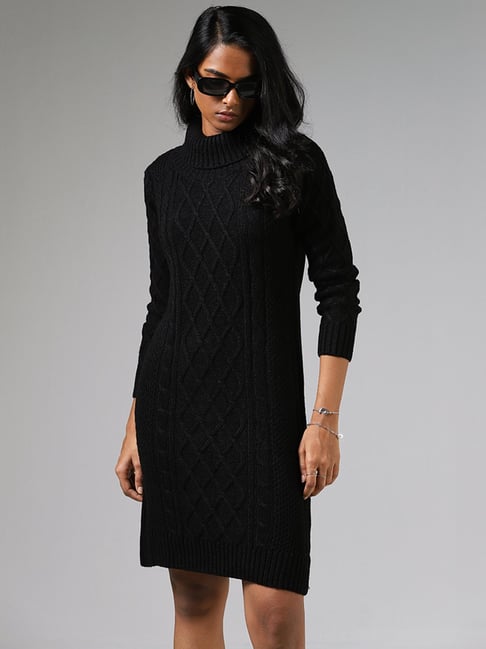 Black Roll Neck Knit Sweater Dress | Knitwear | PrettyLittleThing USA