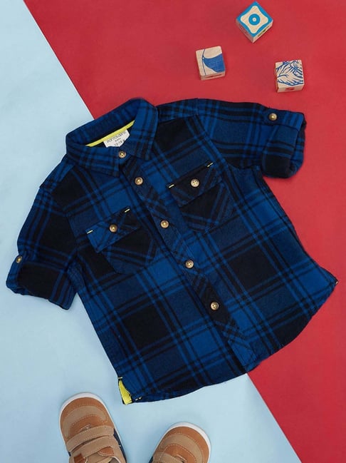 Pantaloons Baby Cobalt Blue Cotton Chequered Full Sleeves Shirt