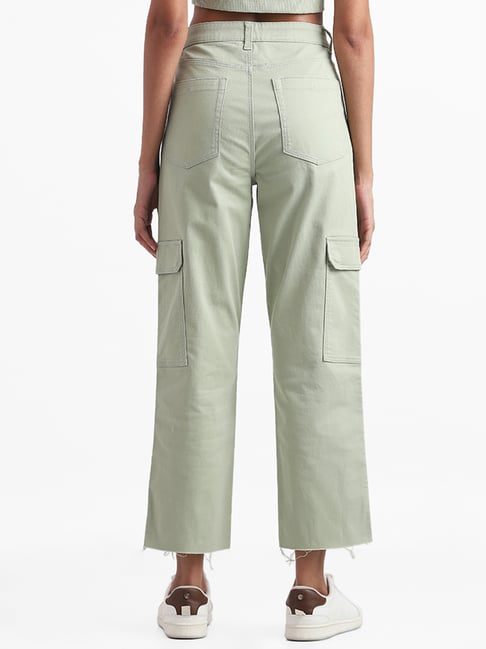 Buy Nuon Solid Sage Green High-Rise Denim Cargo Pants from Westside