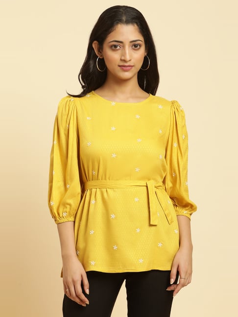 W Yellow Embroidered Top