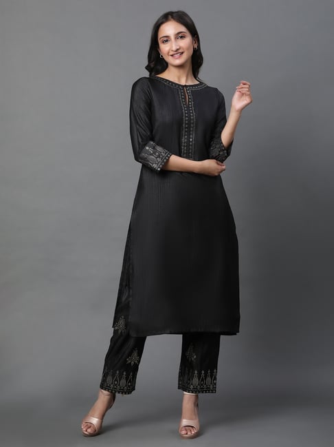 Buy Laxmi Collection Women's Latest Beautiful Cotton Black Printed Kurti  with Pant and 2 Meter Dupatta Set at Amazon.in