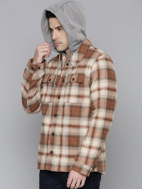 Levi s Rust Cotton Regular Fit Checks Hooded Jacket