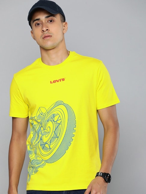 Levi's Fluorescent Green Pure Cotton Regular Fit Printed T-Shirt