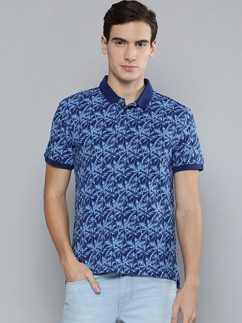 Buy Levi's Blue Pure Cotton Regular Fit Printed Polo T-Shirt for