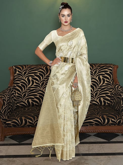 Buy Off White Silk Saree online-Karagiri