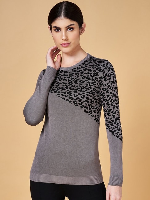 Annabelle by Pantaloons Grey Animal Print Sweater
