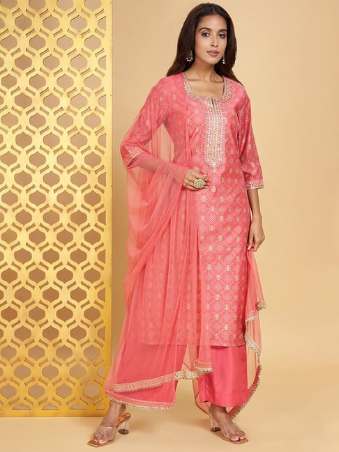 Rangmanch by Pantaloons Coral Embroidered Kurta Palazzo Set