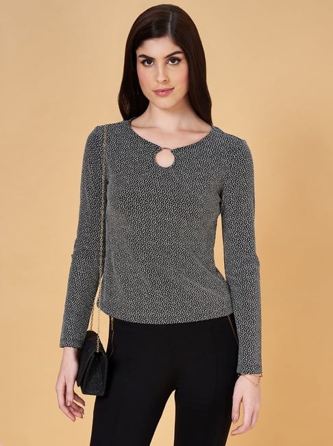 Buy Annabelle by Pantaloons Silver & Black Animal Print Top for