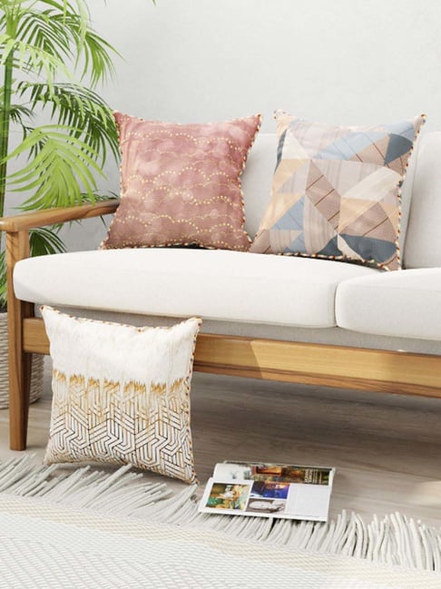 Bianca Suzane Earthy & Beige Micro Fiber Reversible Printed Cushion Covers - Set of 3-image-5