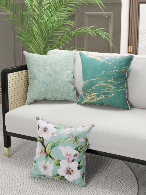 Bianca Suzane Mint & Teal Micro Fiber Reversible Printed Cushion Covers - Set of 3-image-25