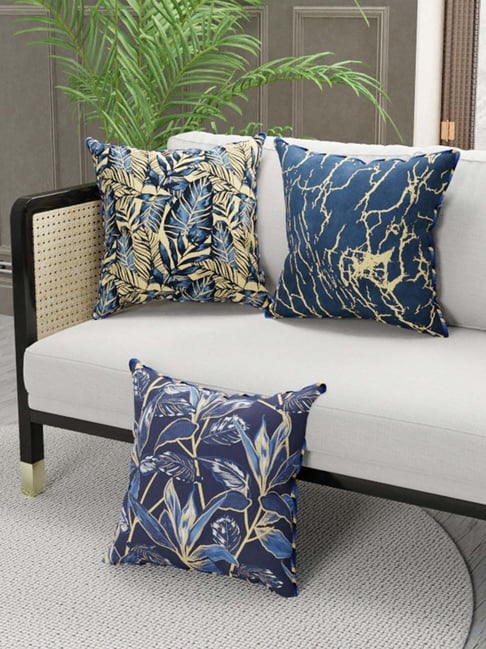 Bianca Suzane Navy & Gold Micro Fiber Reversible Printed Cushion Covers - Set of 3-picture-21