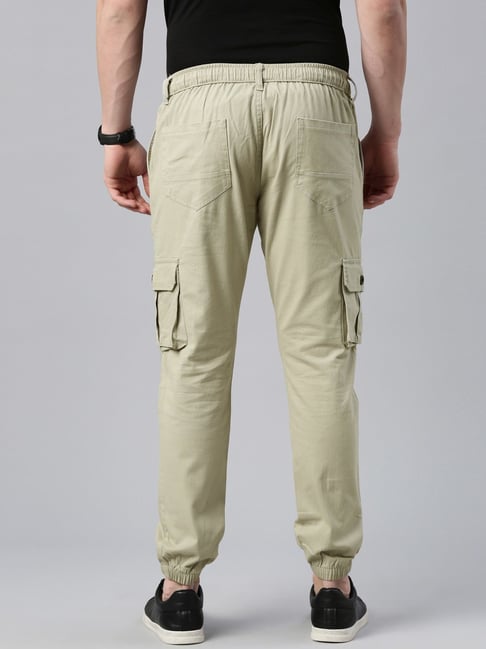 CINOCCI Green Cotton Slim Fit Jogger Pants