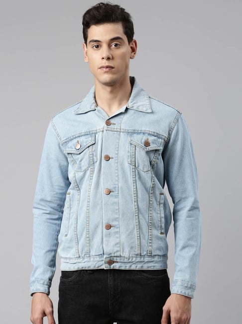 CINOCCI Blue Cotton Slim Fit Denim Jacket-picture-18
