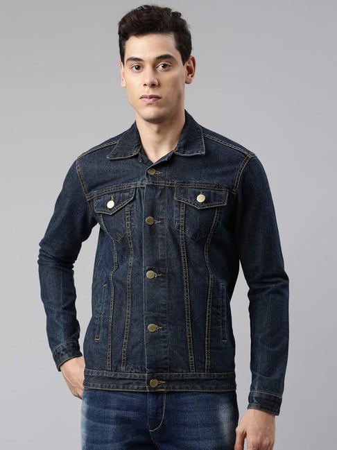 CINOCCI Blue Cotton Slim Fit Denim Jacket-picture-16